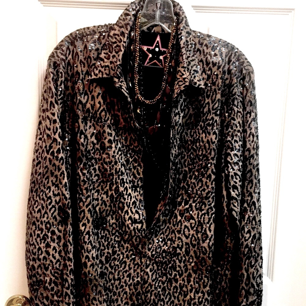 NWOT Leopard Print Sequin Jacket - Picture 10 of 10